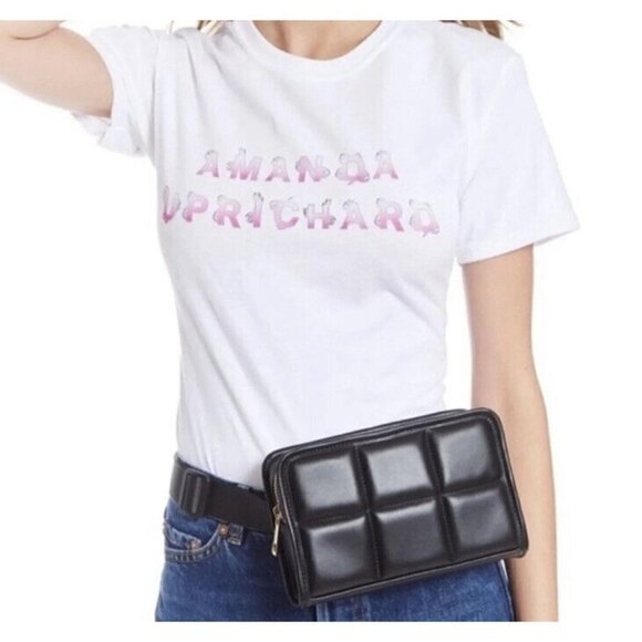 Amanda Uprichard Belt Bag Black Vegan Leather Gold Hardware Travel‎ Purse New - Picture 12 of 13